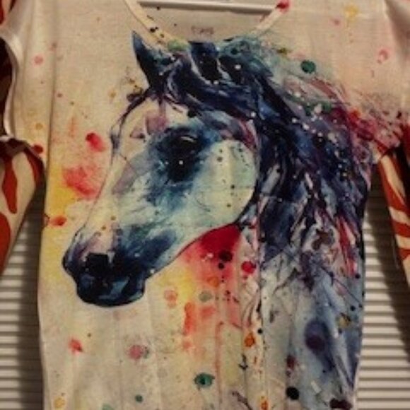 Watercolr Horse T-shirt, white background, Size small - Picture 2 of 6